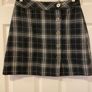 Brooklyn Industries Black and Cream Plaid Button-Front Mini Skirt